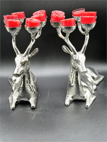 Two Reindeer Votive Candle Holders 9" Tall