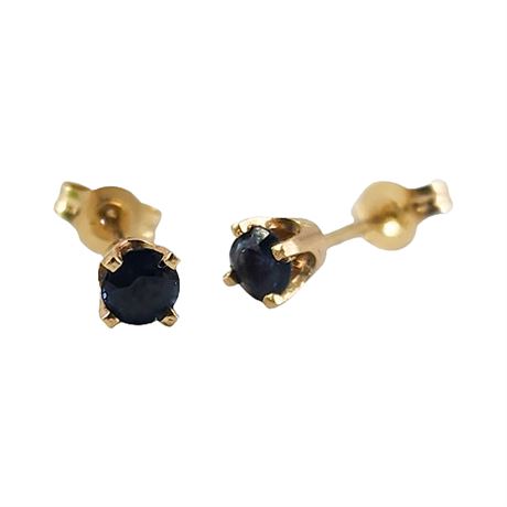 14K Gold Sapphire Pierced Stud Earrings