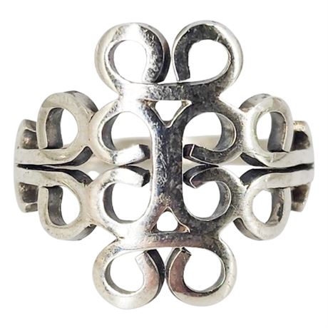 Signed Vintage Taxco Mexico Sterling Silver Ring, Sz 7.75