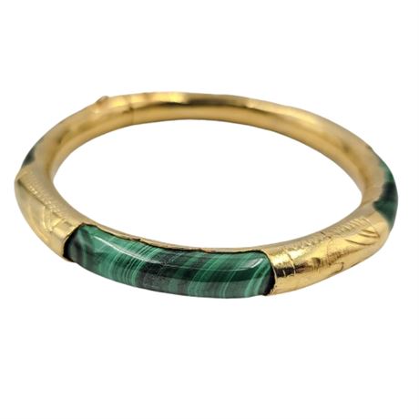 Vintage Gold Plated Malachite Hinge Bangle