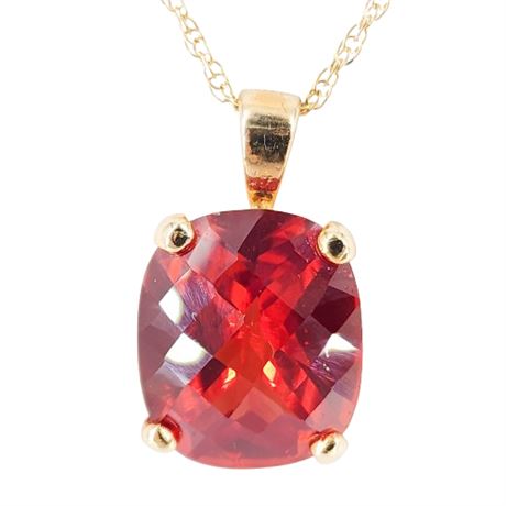 Signed Gold Over Sterling Silver Lab Created Orange Sapphire Pendant Necklace