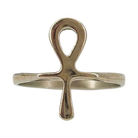 Vintage FTC 10K White Gold Ankh Ring, Sz 5