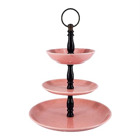 Mid-Century Pink Ceramic 3-Tiered Tidbit Tray
