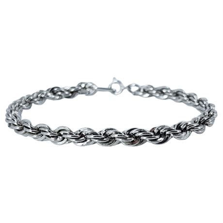 Signed Vintage A&Z Silver Tone Chunky Rope Chain Bracelet