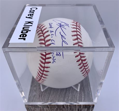 2014 Corey Kluber 28 Autographed Cy Young Baseball in Display Cube