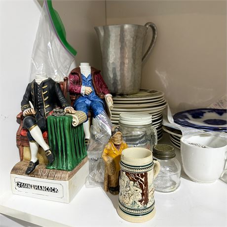 Shelf Lot of Assorted Glassware, China & Stoneware