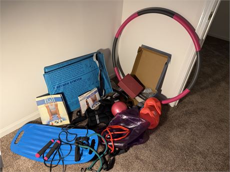 Yoga Mat, Weight Belt, 3 in 1 Ball, Exercise DVDs, 6 lb Ball
