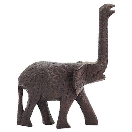 Vintage Hand Carved Wood Folk Art Trunk Up Elephant Figurine
