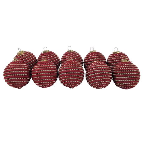 Red Rope / Beaded Ornaments - Set of 10