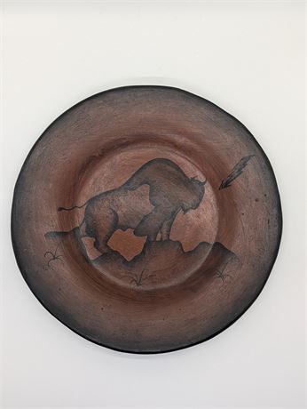 Vintage Mexican Art Pottery Wall Hanging Bison Buffalo Signed 12.25" Chiapas