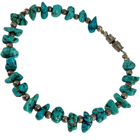 Turquoise Nugget Bead Necklace with Silver-Tone Accents