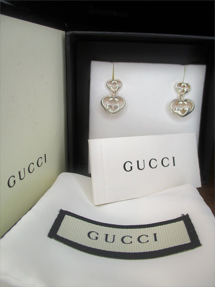 AUTHENTIC GUCCI LOVE BRITT DANGLE EARRINGS 925 STERLING SILVER