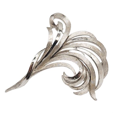 Vintage CROWN TRIFARI Silver Tone Leaf Spray Brooch