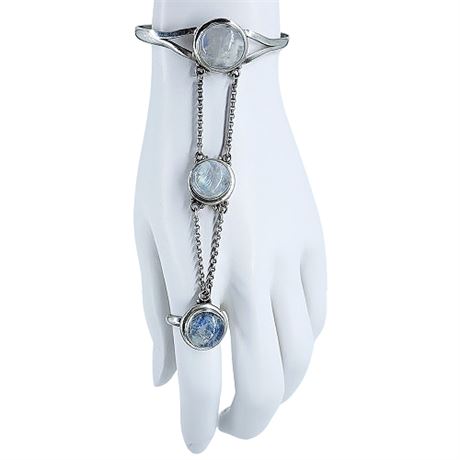 Sterling Silver Moonstone Harem Bracelet w/ Attached Ring