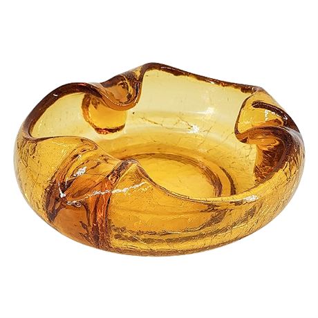 Mid-Century VIKING Amber Crackle Glass Heavy Cigar Ashtray