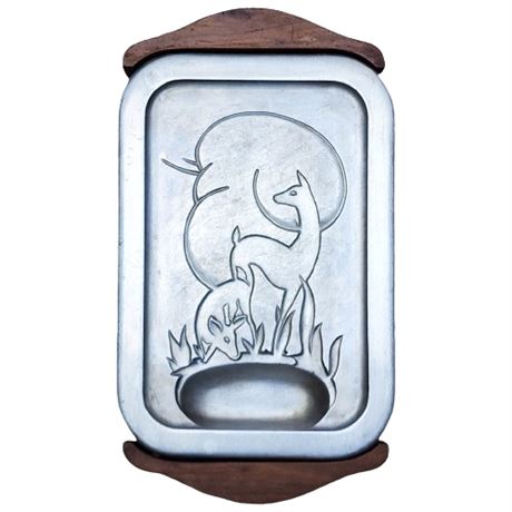 Art Deco Griswold Aristocraft Ware Aluminum Deer Meat Platter w/ Wood Caddy