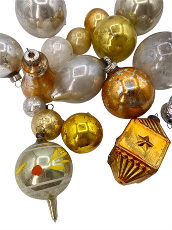 18 pc Vintage Silver & Amber Glass Christmas Ornaments