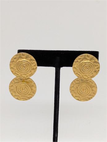 Gold tone Modern Colombian Style Metal Earrings 1.75"
