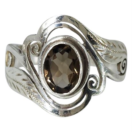Vintage Sterling Silver Smoky Quartz Ring, Sz 9.5