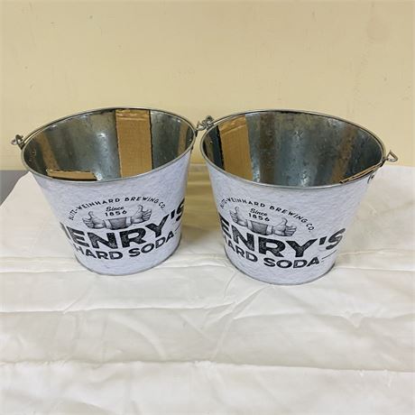 2 New Henry’s Hard Soda Metal Buckets