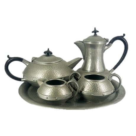 Vintage Craftsman Pewter Hammered Coffee/ Tea Set
