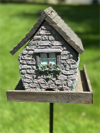 Charming Cottage Bird House on Metal Stand