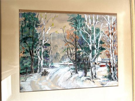 Original Framed Watercolor Winter Scene