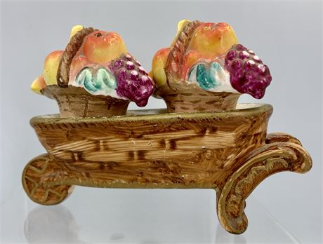 Vintage Porcelain Bountiful Fruit Baskets on Cart Salt & Pepper Shakers