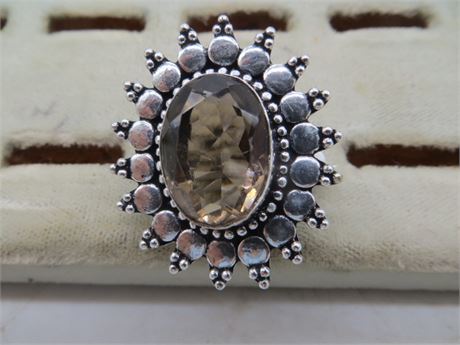 New Smoky Quartz German Silver Ring Size 9
