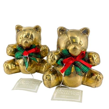 Pair Brass Holiday Bear Decorations