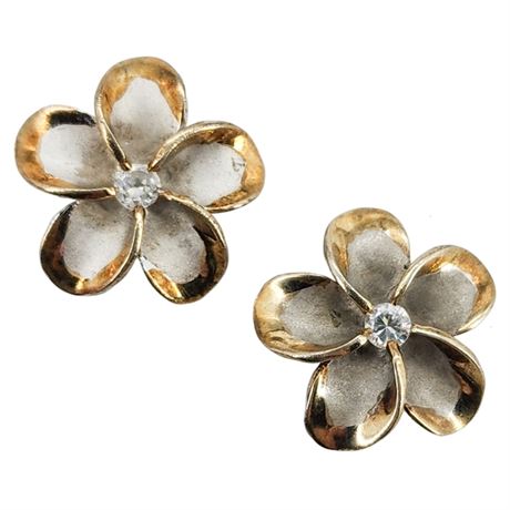 Vintage Sterling Silver CZ Flower Stud Earrings