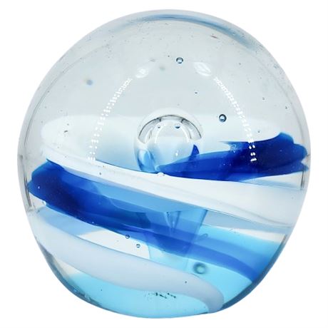 Vintage Blue & White Swirl Art Glass Paperweight