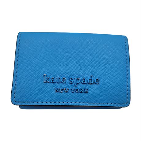Kate Spade Micro Trifold Wallet Electric Blue Crossgrain Leather