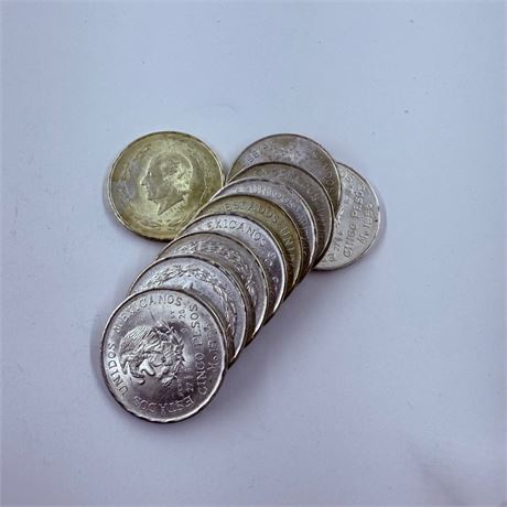 10 UNC 1953 Hidalgo 5 Silver Pesos