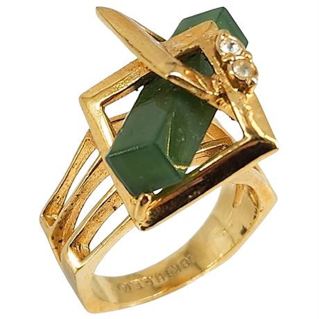 Vintage 18KHGE Modernist Faux Jade Ring, Sz 6.75