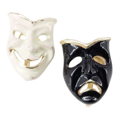 Vintage CORO Comedy & Tragedy Masks Clip Earrings
