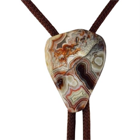 Vintage Crazy Lace Agate Stone Bolo Tie