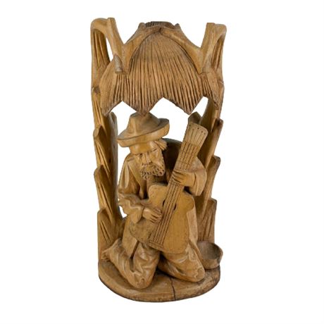 Hand Carved Wooden Folk Art Musician Figurine