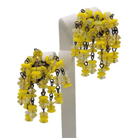 Vintage Yellow Grappolo Bead Cluster Statement Earrings