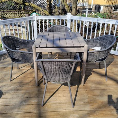 Article Solid Wood Square Top Patio Table & Chairs
