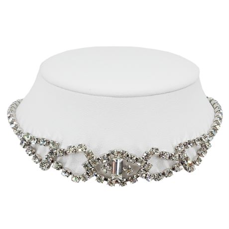 Vintage Prong Set Rhinestone Eye Choker Necklace