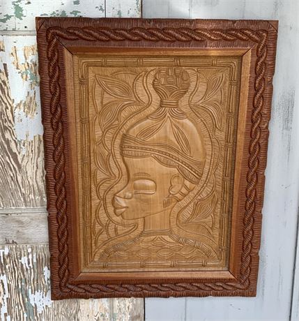 Hand Carved Vintage Haitian, African, Tribal Wood Carving Wall Art