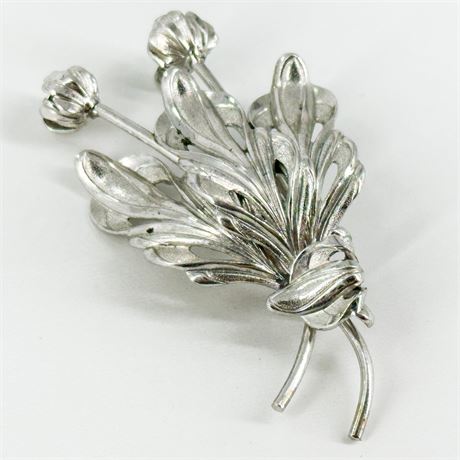 Vintage Silver-Tone Floral Brooch