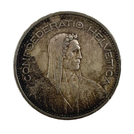 1940 B Swiss 5 Franc Coin 83.5% Silver