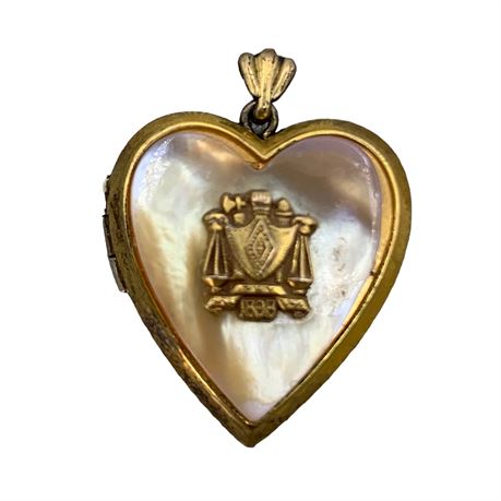 Antique 1898 Mother of Pearl Heart Shaped Fraternity, Society, Photo Locket
