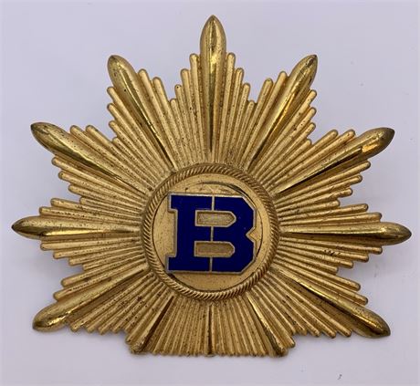 Large 4 1/2” Repousse Gilt & Enamel Antique Hat Badge