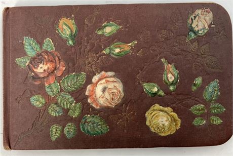 Antique 1882 Embossed Rose Victorian Autograph Book with Personal Notations