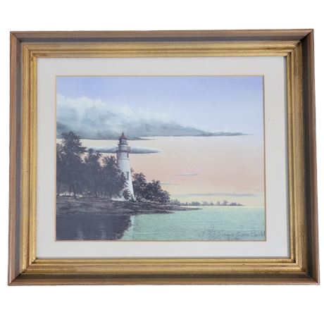 Marblehead Lighthouse 593/8000 Signed Framed Print by Merle Garver Barnhill