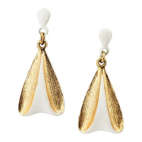 Vintage Gold Tone White Enamel Mod Post Back Earrings