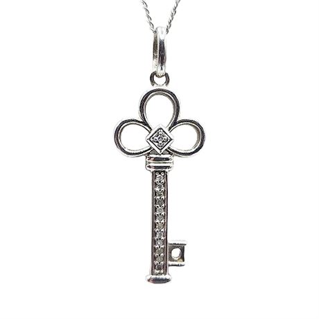Signed 2-Sided CZ Key Pendant Necklace